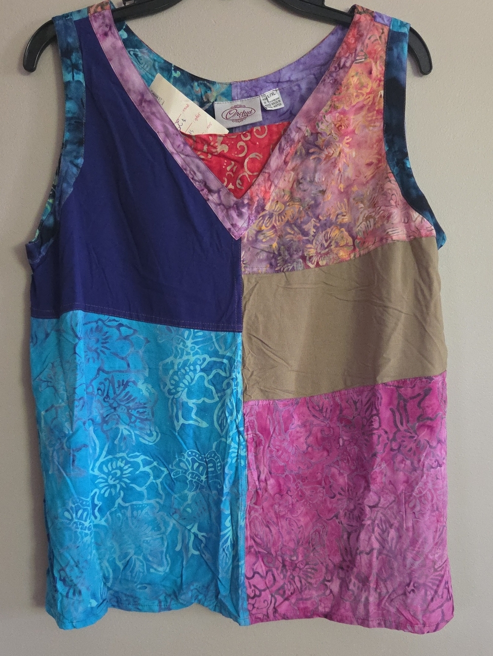 New Multicolor Patchwork V-Neck Tank Top - Boho Style